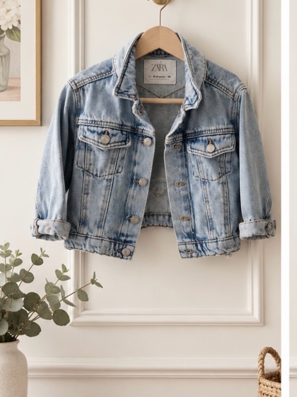 Zara Light Blue Denim Jacket w/ heart patch work for baby girl size 9-12months